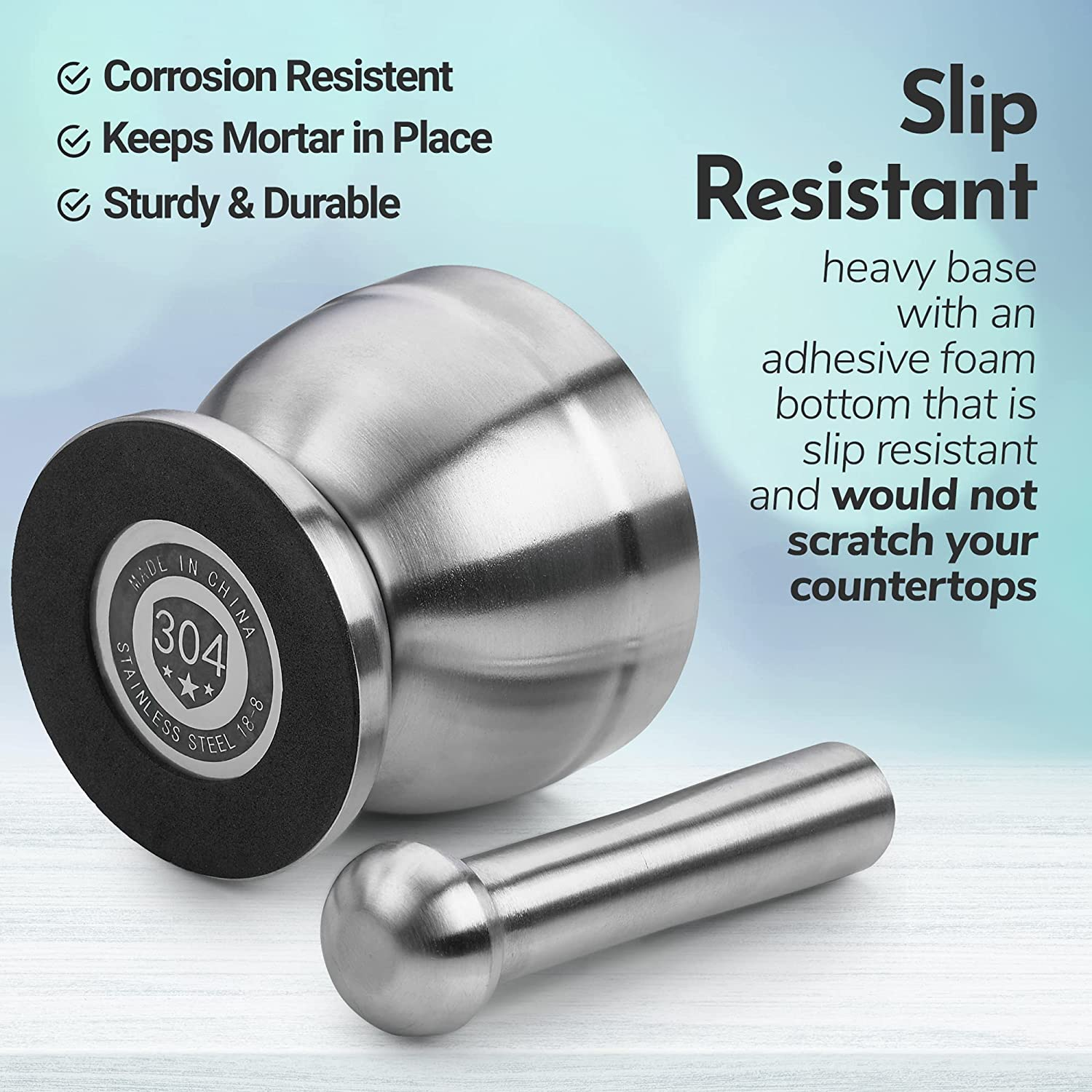 Pill Crusher - 304 Food Grade Stainless Steel Mortar and Pestle Medicine Grinder Set - Non-Slip Splitter to Easily Crush Medicine Pills Tablets Vitamins to Fine Powder for Adults, Seniors, Dogs, Pets image number 1