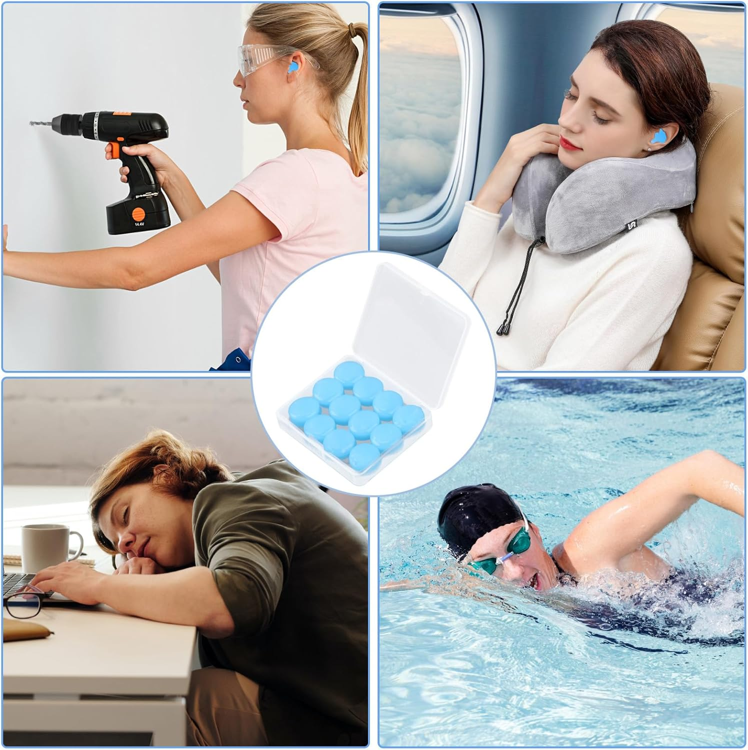 Silicone Putty Ear Plugs for Sleeping Swimming, Sound Blocking Moldable Noise Cancelling Earplug, Waterproof Reusable Gel Ear Protection for Snoring Airplanes Motorcycle Travel Concerts (12 Pcs Blue) - Blue image number 4