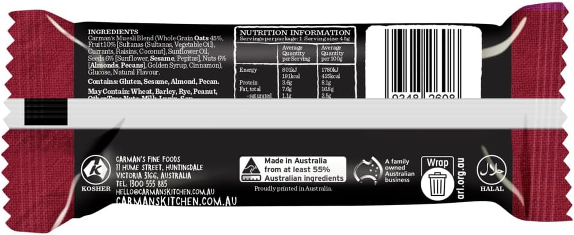 Carman'S Classic Fruit and Nut Muesli Bar - 12 X 45G (Pack of 12)