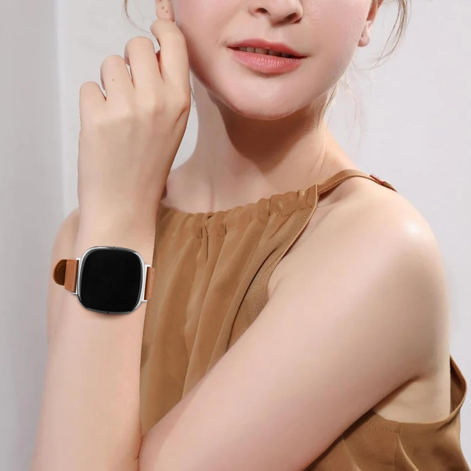 Leather Strap for Fitbit Versa 4 Band&Sense 2 Band, for Men Women, Soft Adjustable Sport Leather Replacement Straps for Fitbit Versa 4/3 / Sense 1/2 image number 4