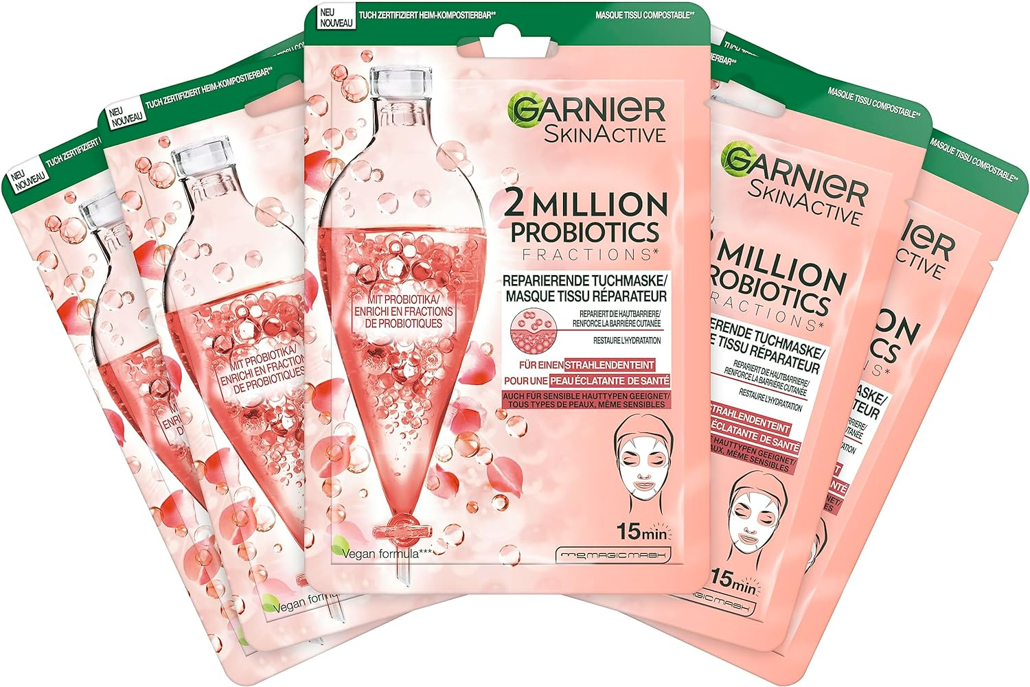 Garnier Moisturising Cloth Masks for Sensitive Skin, with Hyaluronic Acid and Vitamin C, for Radiant Skin and Glow Effect, Skinactive, 5 X 1 Masks image number 2