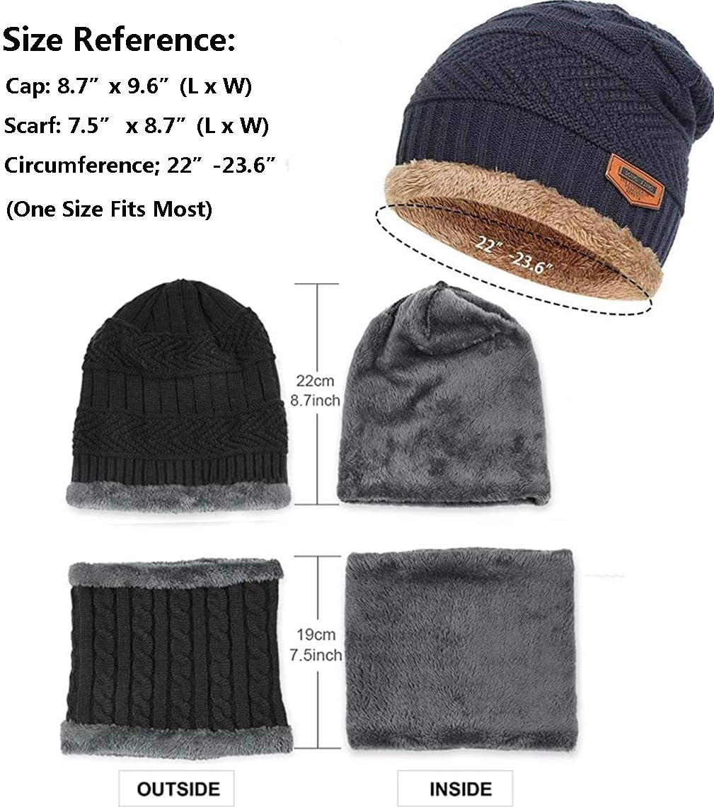Aufondof 3 Pack Winter Knit Beanie Scarf Gloves Set for Men Thick Warm Sets Knitted Scarf Beanie Hat Touchscreen Gloves Neck Warmer with Fleece Lining image number 6