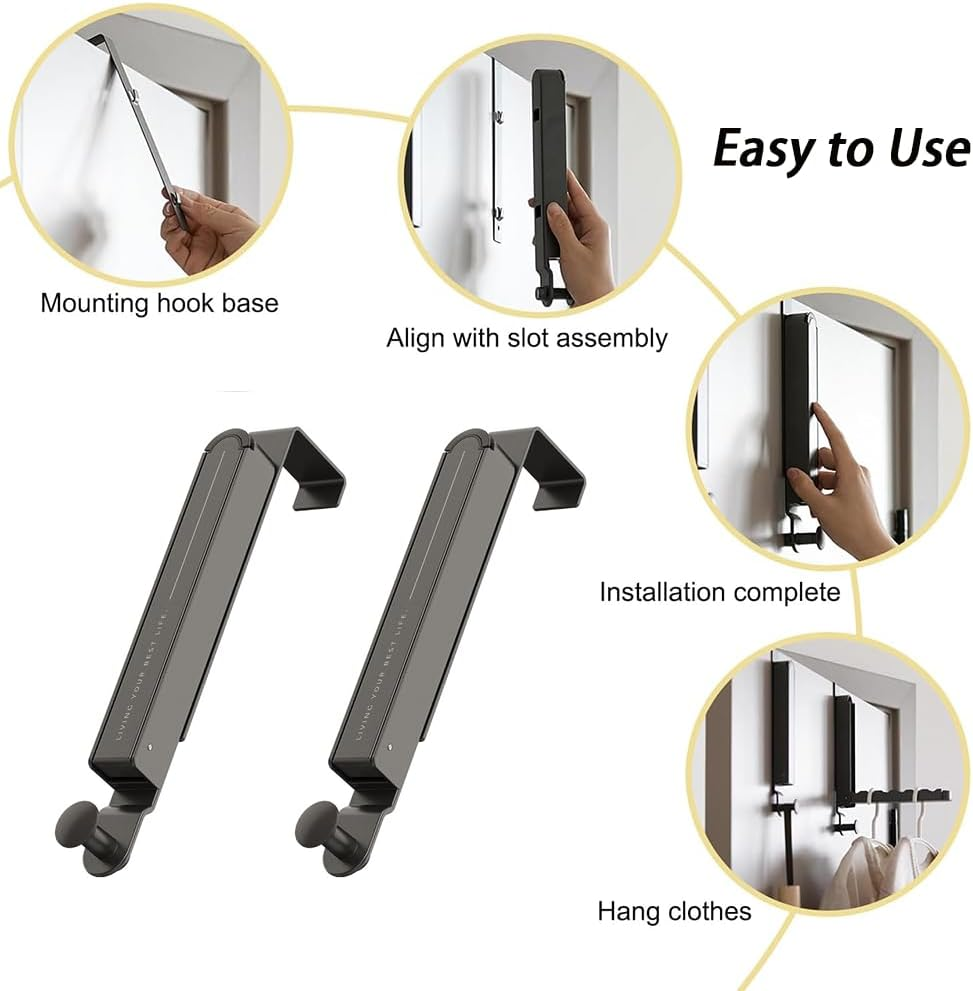 NYGHMY 2 Pcs Folding Clothes Drying Rack over the Door, Foldable Travel Hanger with Retractable Hanging Rod - Space Saving Laundry Solution, Gun Grey image number 1