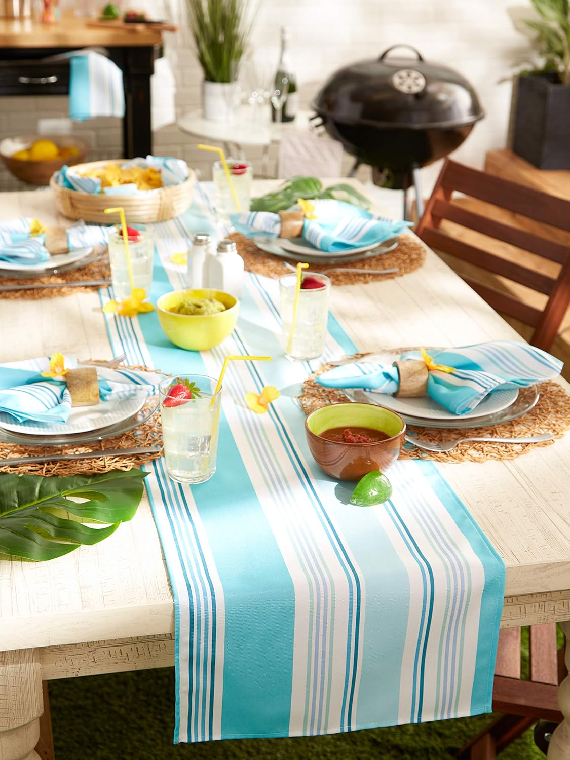 DII Indoor/Outdoor Tabletop Collection Multi-Use, Machine Washable, Striped, Table Runner, 14X72, Beach House