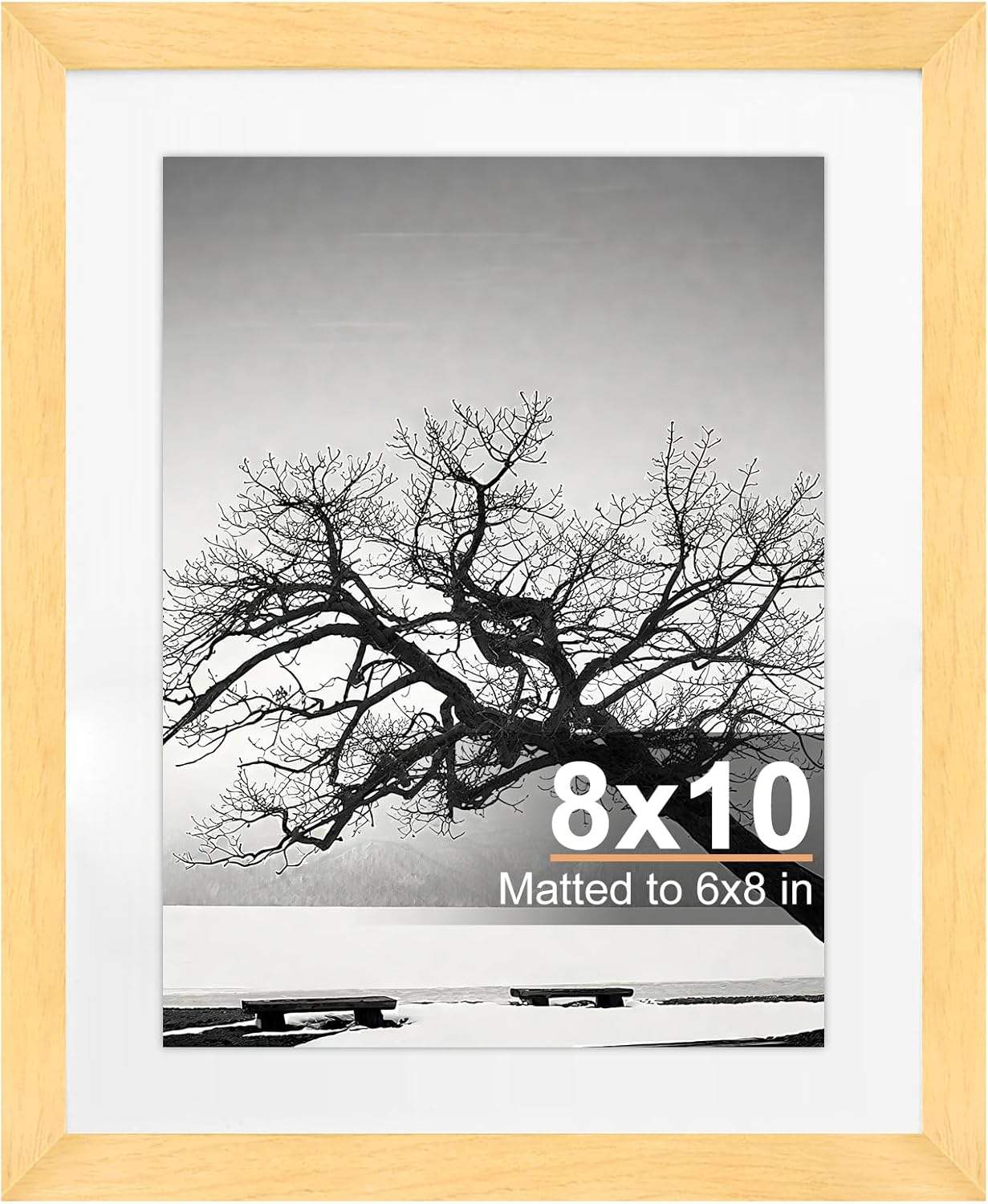 Solid Wood Picture Frame 8X10 Natural Wooden Photo Frames with Mat,Wall Poster Frame for Home Office Decor, Tabletop and Wall Mounting, High-Definition Plexiglass image number 7