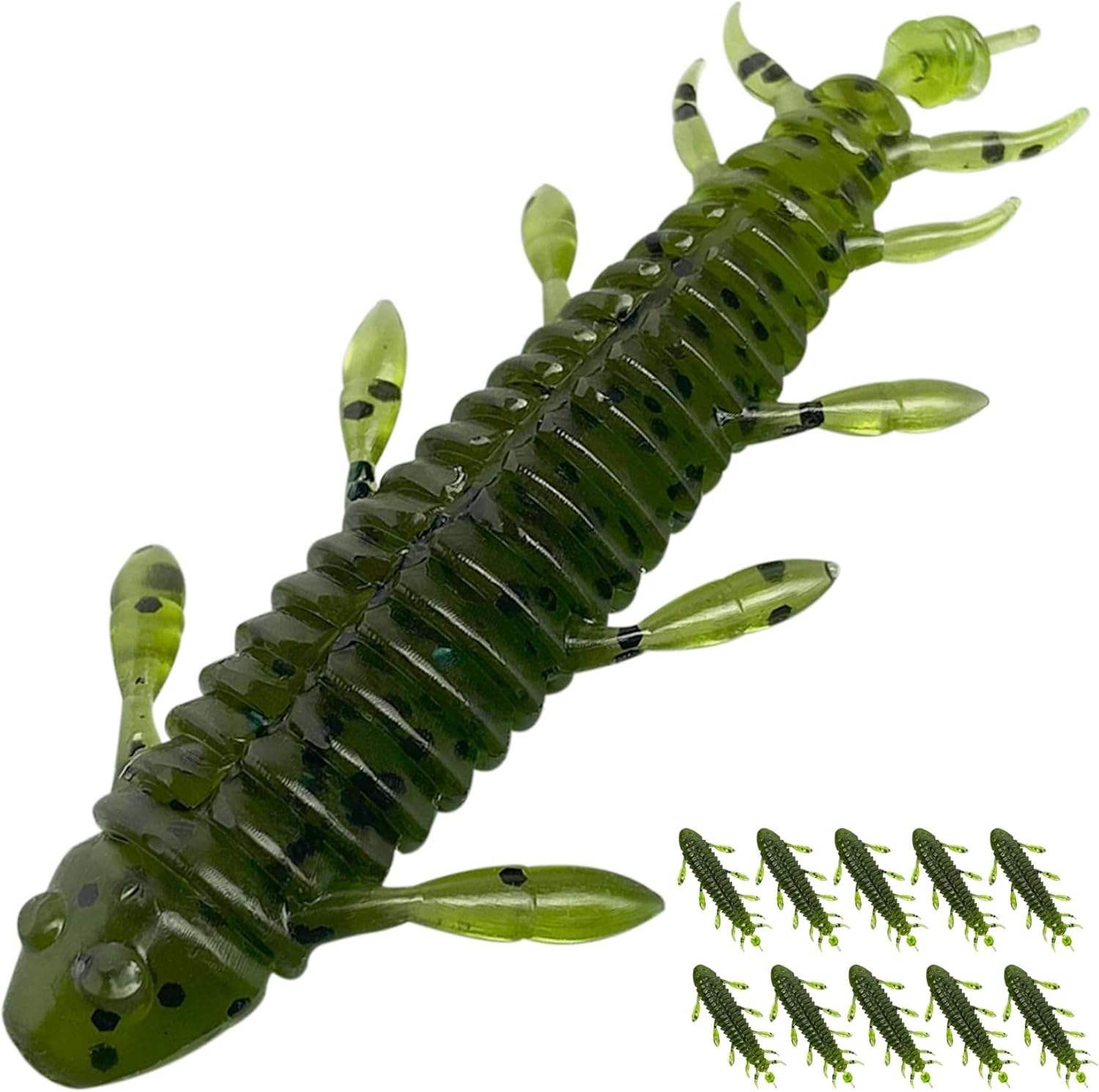 Pristis 10 Pcs Chariot Bug Soft Lures, Wacky Worms Baits for Bass Fishing, Plastic Insect Swimbait Set for Texas Weightless Finesse Rig Kit Gear Saltwater Freshwater