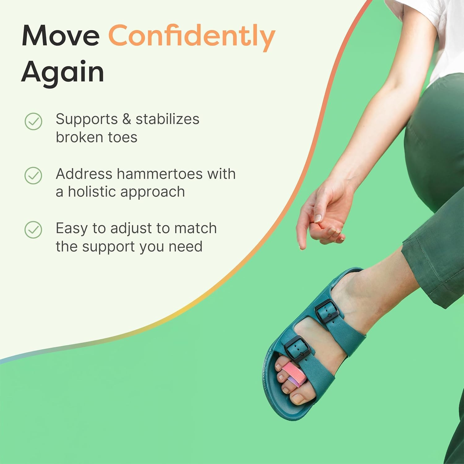 Reusable Fabric Buddy Wraps for Broken Toes, Hammertoe Straightener, 4 Count (Small Ones and Large Ones),Rainbow image number 2