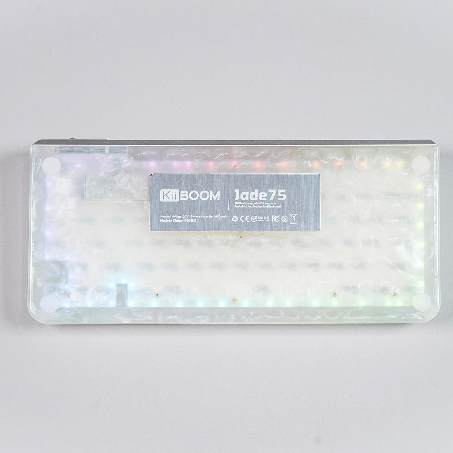 Kiiboom Jade75 75% CNC+UV Resin Molding Mechanical Keyboard with RGB Backlits, Bt5.0/Usb-C/2.4Ghz Wireless Gaming Keyboard, QMK&VIA Programmable, Hot-Swappable for Windows/Mac/Linux (White) image number 6