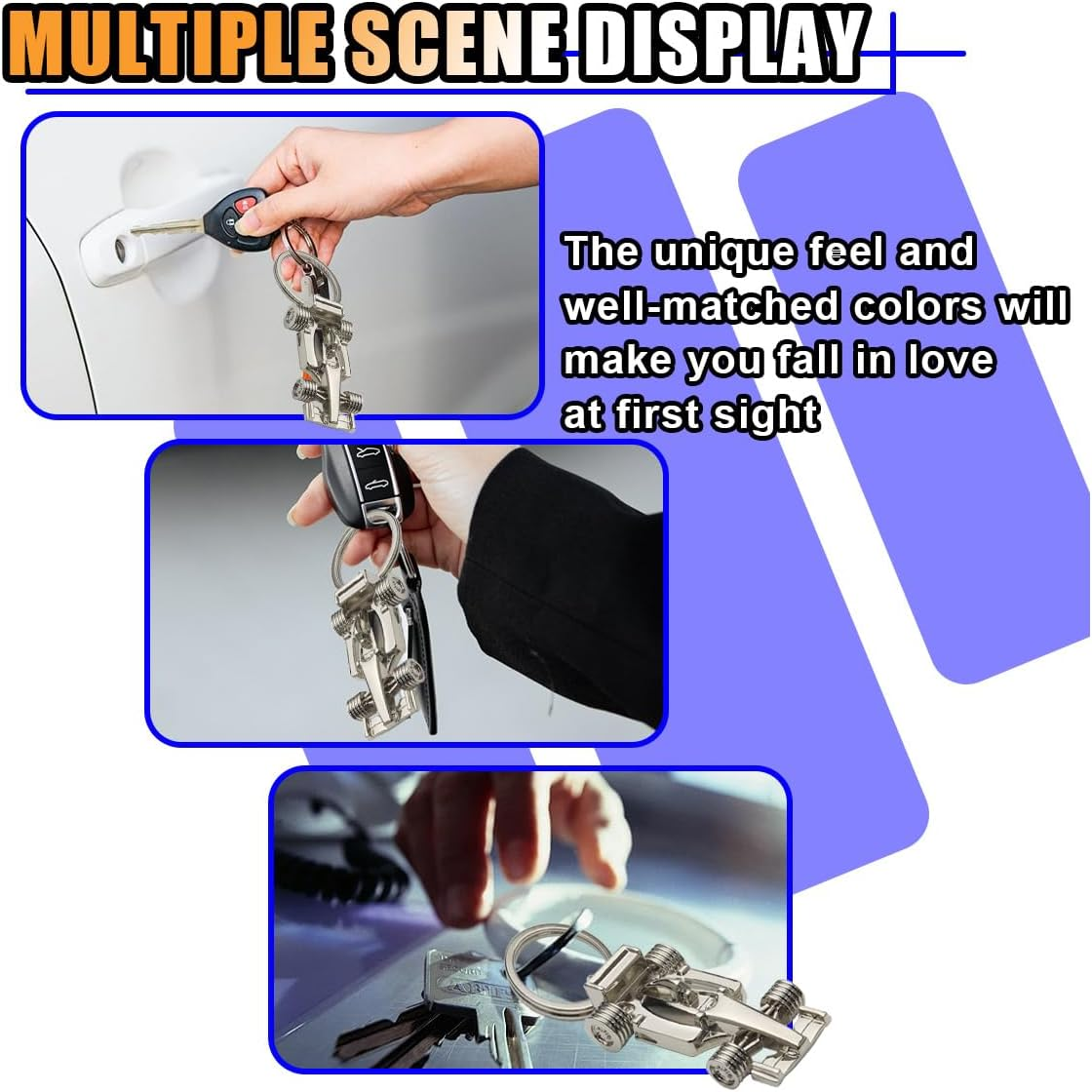 KITUREK 3D F1 Race Car Keychain, Zinc Heavy Duty Racing Model Keychain, Car Key Ring Present for Father Husband Boyfriends - German Car image number 3