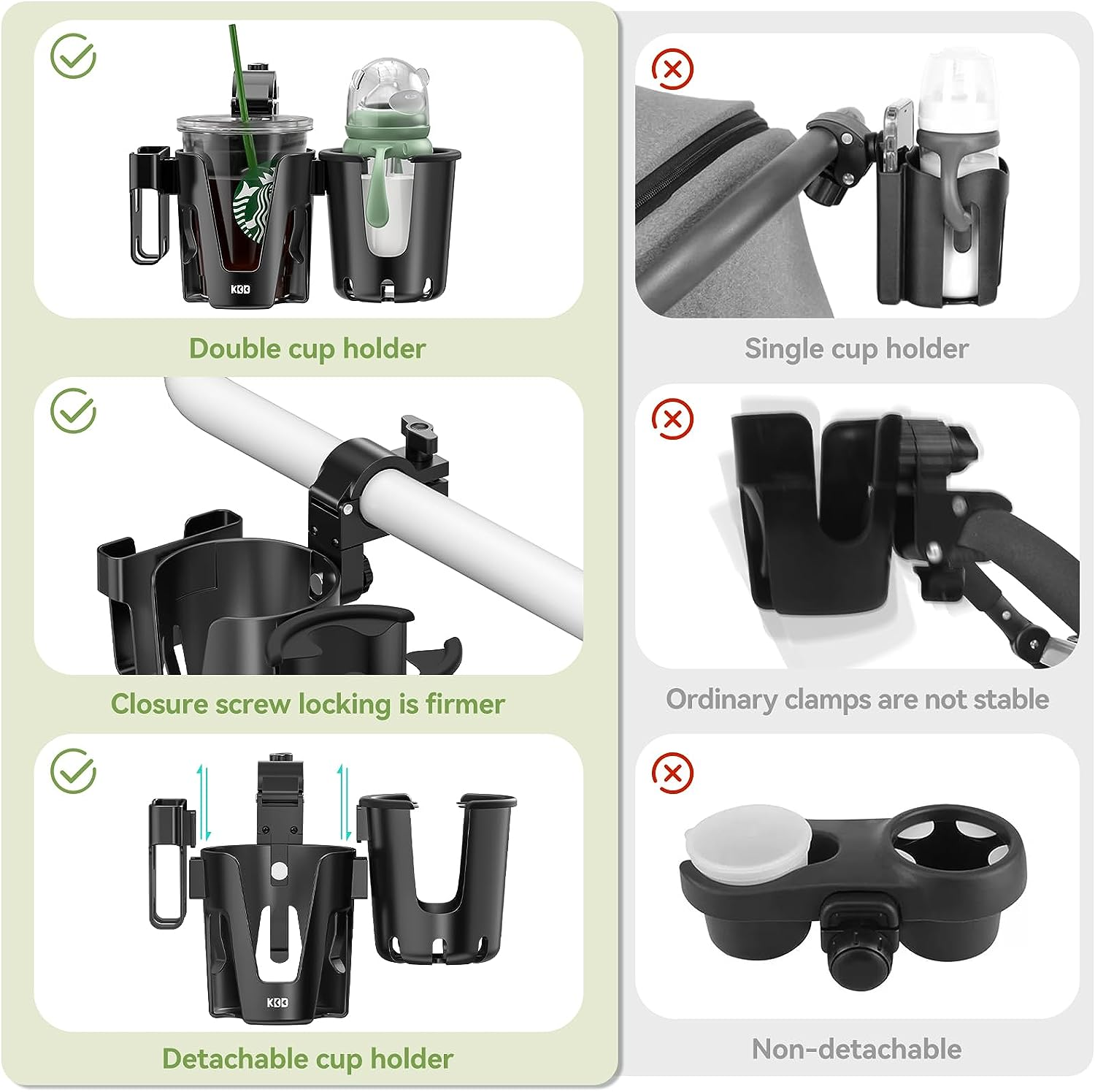 KDD Stroller Cup Holder with Phone Holder, 3-In-1 Removable Bottle Holder, 360 Degrees Rotation Drink Holder for Wheelchair, Stroller, Bike, Walker, Scooter, Bicycle, Uppababy, Nuna, Bugaboo, Doona