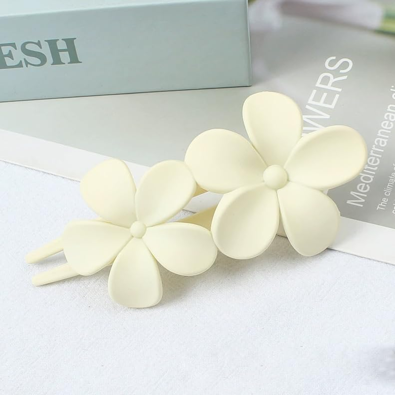 2Pcs Matte Flower Hair Clips Hair Barrettes Accessories for Women Girls Thick Hair (White+Coffee) image number 1
