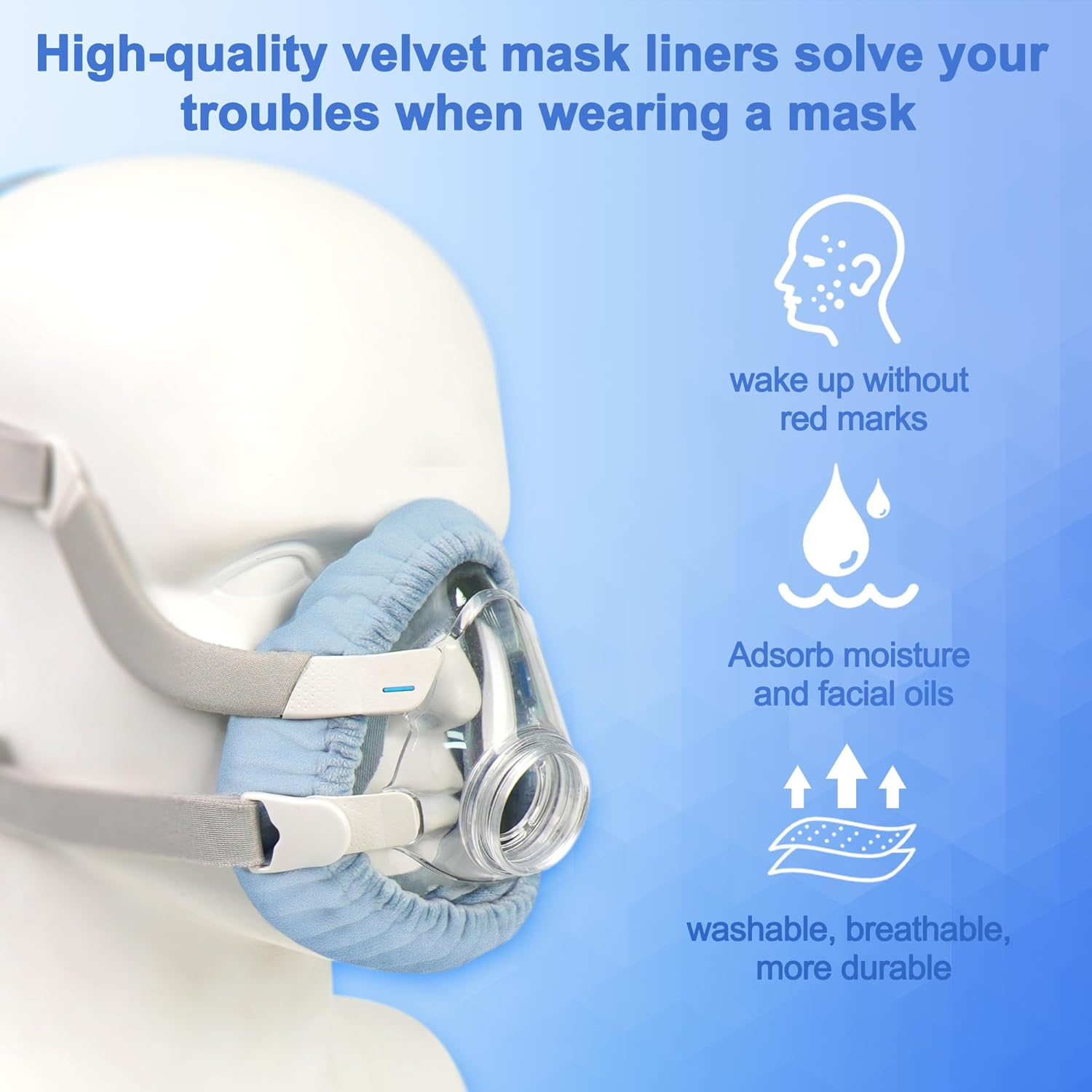 Full Face Mask Liners(M), Reusable Cushion Covers Compatible with Airfit F20& Airtouch F20 for Reducing Red Mark, NOT for Mirage Quattro& F30 Mask - Pack of 6, Great-Value Supplies by Airsmart image number 3