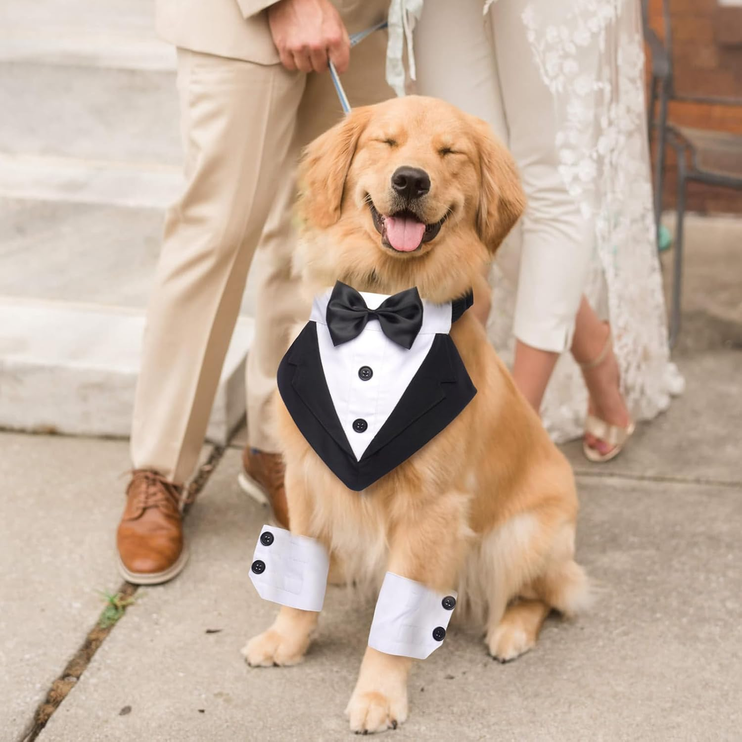 Lelepet Dog Tuxedo with Cuffs Dog Weeding Bandana Collar with Bowtie Adjustable Dog Tux with D-Ring Puppy Birthday Outfit Party Engagement Costume for Small Medium Large Dogs