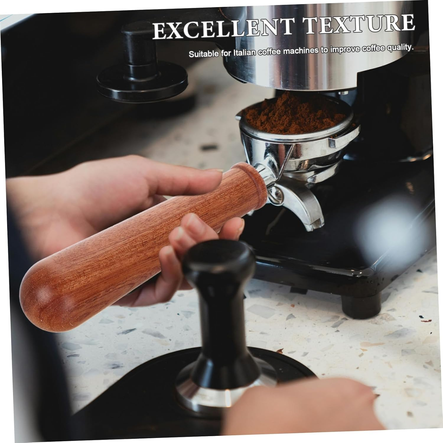 MOKKHNB Wooden Portafilter Handle M10 Stainless Steel Coffee Machine Replacement Part Bottomless Espresso Handle for Professional Cafe Use image number 6