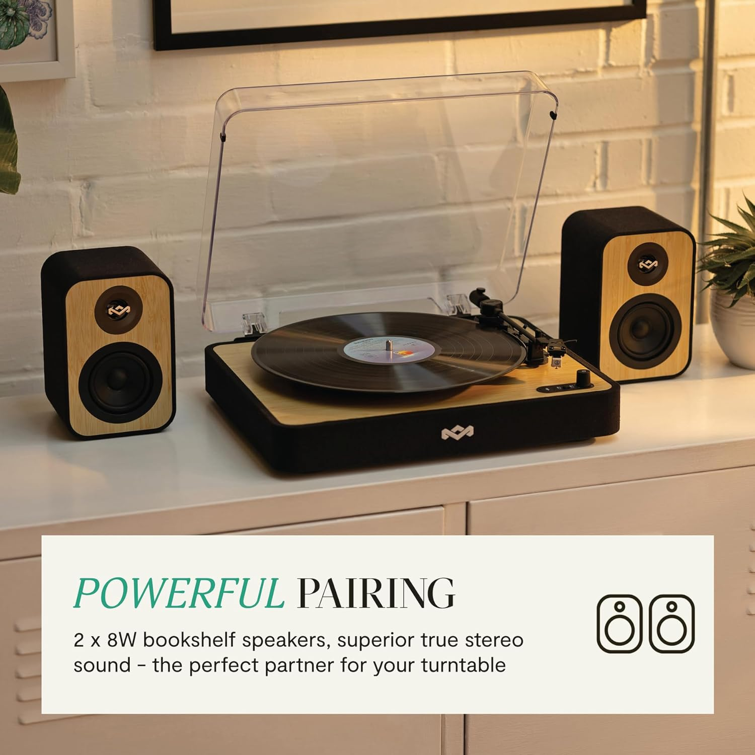 House of Marley Uplift Bluetooth Bookshelf Speakers, Bamboo Finish, Bluetooth 5.3, Superior Stereo Sound, RCA Input, Recycled Fabric, Sustainable Paper Packaging, Perfect Pair for Turntables