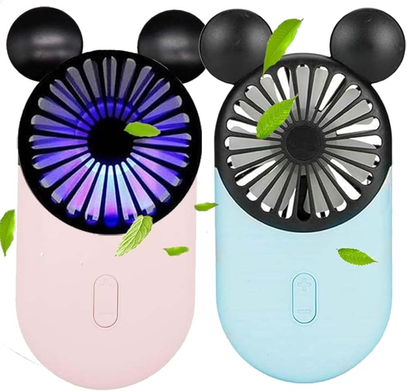 Cute Personal Mini Fan(2 PACK), Mini Handheld USB Rechargeable Portable Fan with Stylish LED Light,3 Speed Adjustable,Cute Mouse,For Kids Girls Woman Home Office Outdoor Travel