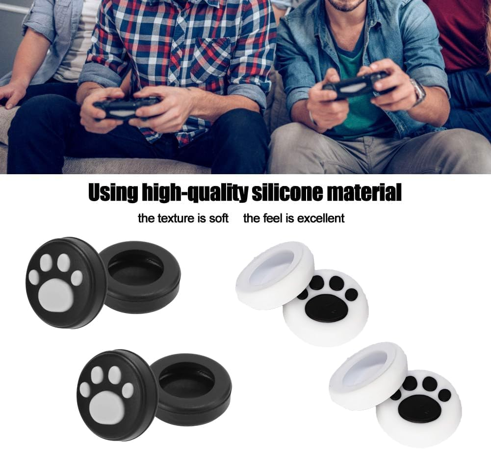 WEZCHUGHAOL 8PCS Silicone Thumb Grip Caps, Cat Paw Design Black & White - Ergonomic Joystick Covers for Enhanced Gaming Comfort and Control image number 1