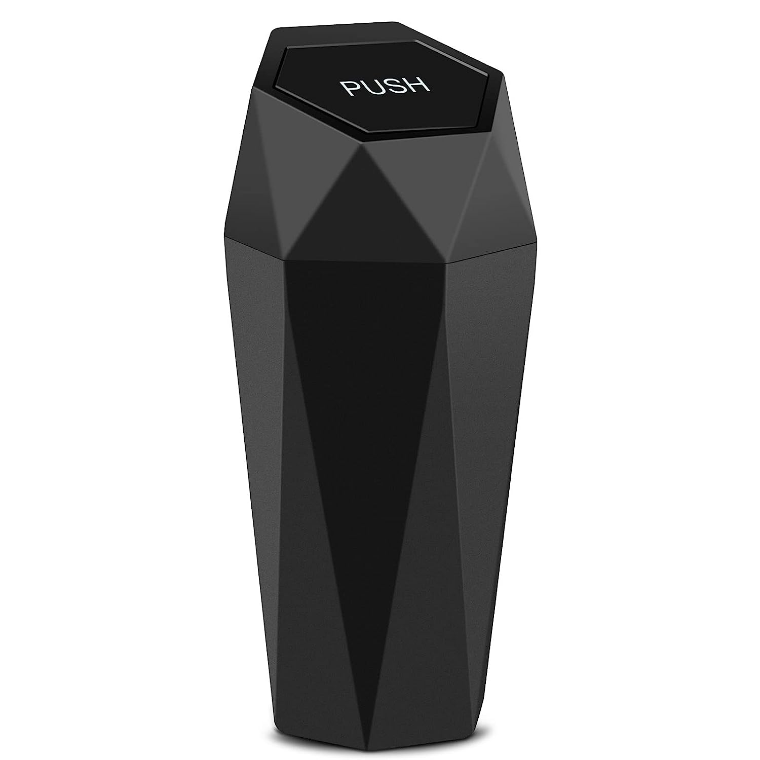 Car Trash Can with Lid, Small Automatic Rebound Portable Trash Bin, Diamond Look Dustbin Organizer for Car Office Home (Silver Black)