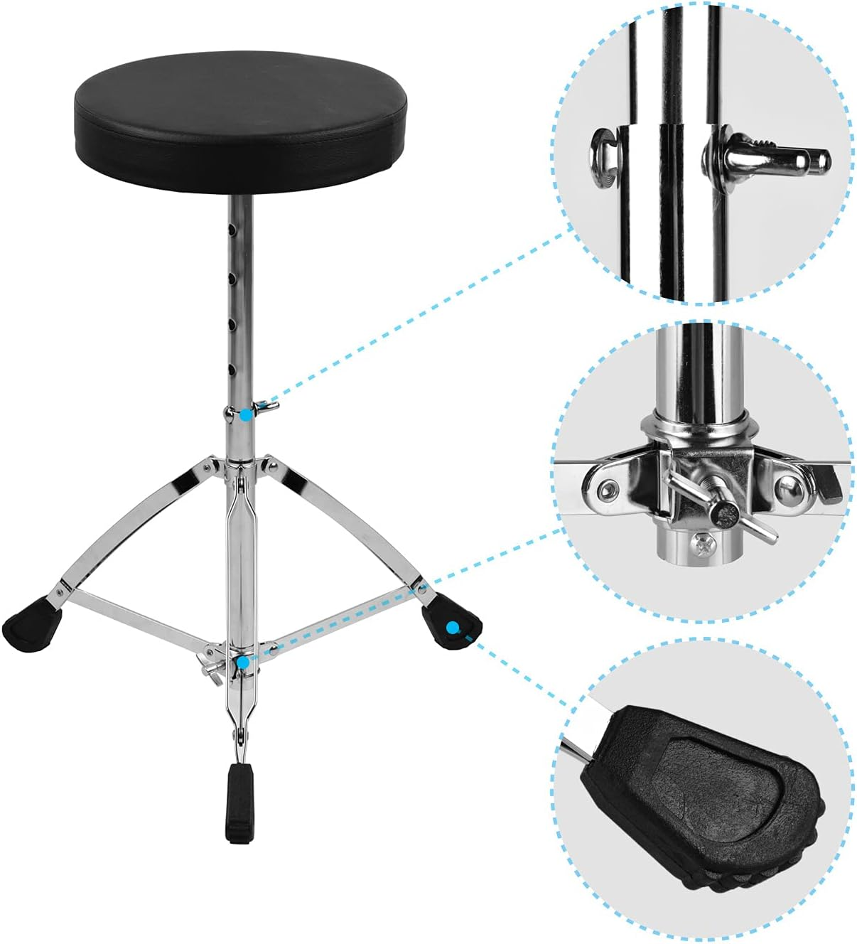 ACAGALA Universal Drum Throne round Padded Drum Seat Stool Double-Braced Stainless Steel Legs Anti-Slip 5 Levels Adajustable Height for Adult Drummers image number 2