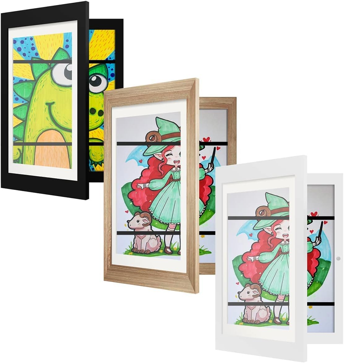 A4 Kids Art Frames 3 Pack Kids Artwork Flip Frame Changeable for Picture Display, Children School Drawing Projects Storage, Horizontally Vertically Wall Hanging, Storage A4 120 Pictures (3Colors) image number 6