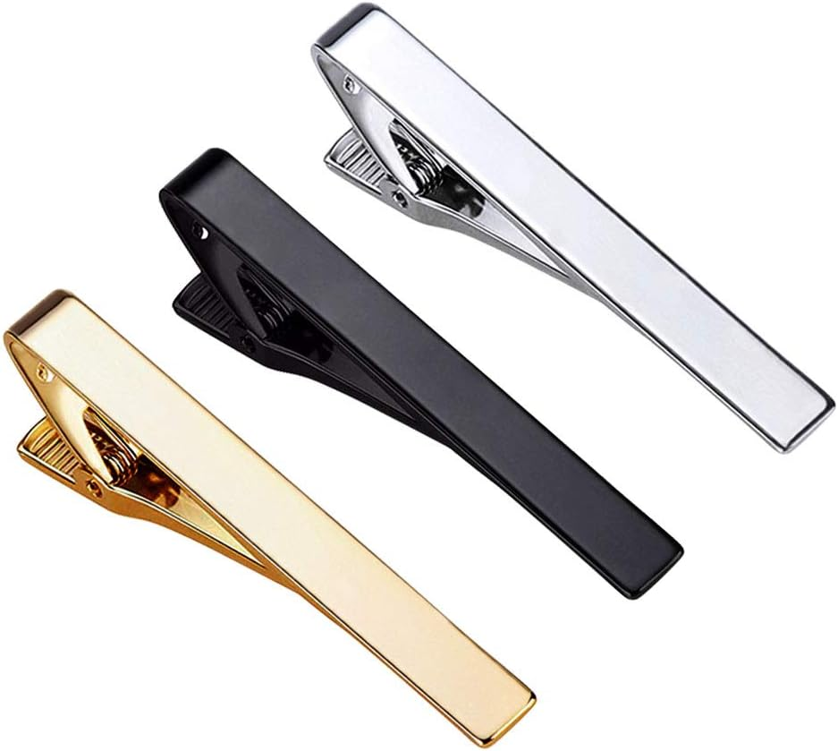 Roctee Tie Clips for Men, 3 Pack Classic Tie Clip Silver Gold Black Necktie Tie Bar Pinch Clips Suitable for Wedding Anniversary Business and Daily Life