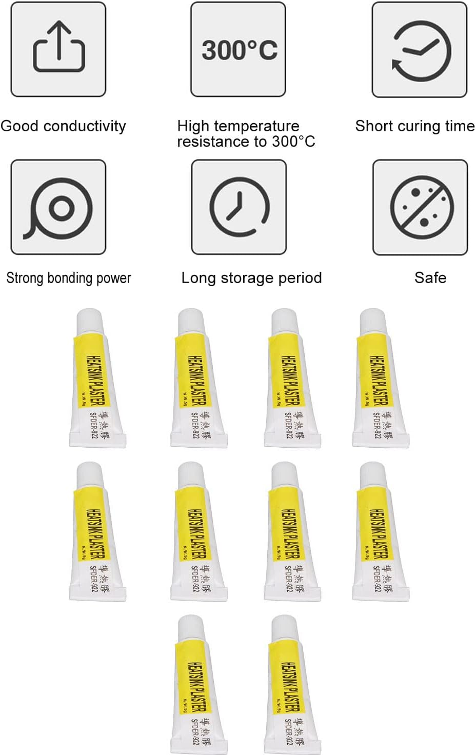 10Pcs LED Thermal Paste Silicone Grease GPU Thermal Paste, Each 5G 1.5MPA Strong Adhesion Thermal Conductivity Heatsink Glue for All Heat Sinks without Fixed Clips