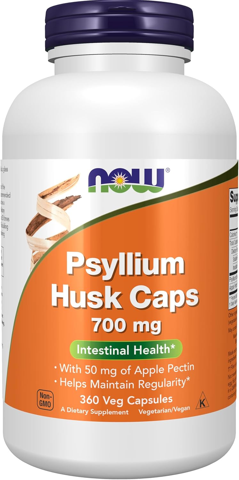 NOW Supplements, Psyllium Husk Caps 700 Mg with 50 Mg of Apple Pectin, Intestinal Health*, 360 Veg Capsules image number 1