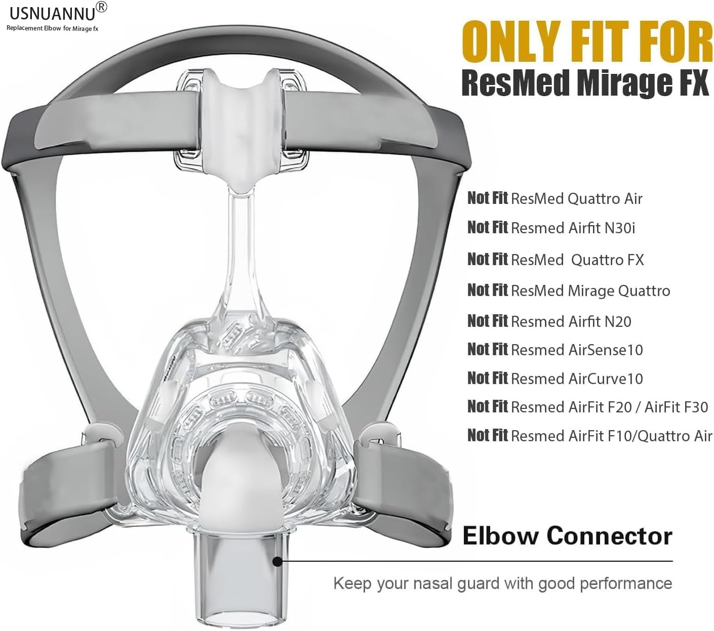 Replacement Elbow Connector for Resmed Mirage FX, Mirage FX Elbow, Replacement Elbow Connector Assembly Accessory Fit for Mirage FX Nasal Guard. image number 5
