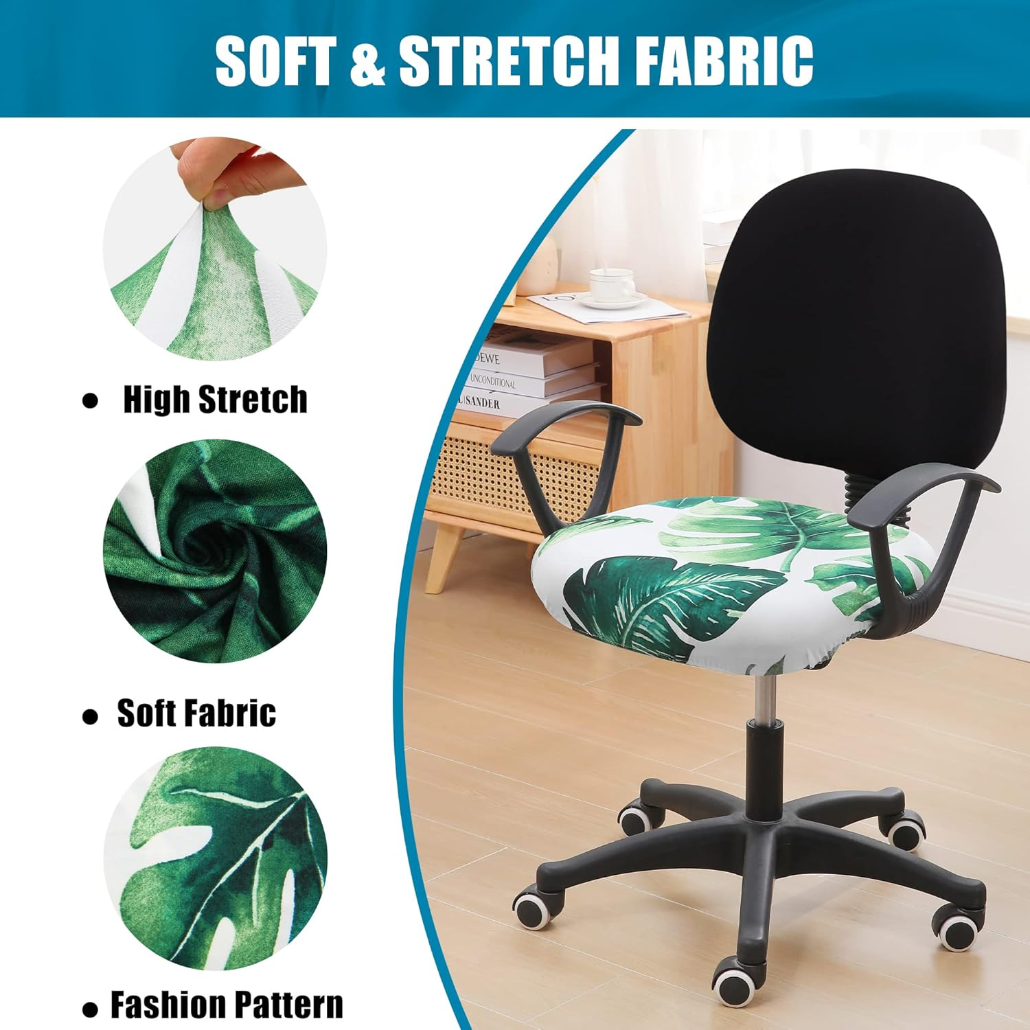Smiry Printed Office Computer Chair Seat Covers, Stretch Fit Universal Desk Rotating Chair Cover Washable Removable Seat Cushion Protectors - Green image number 2