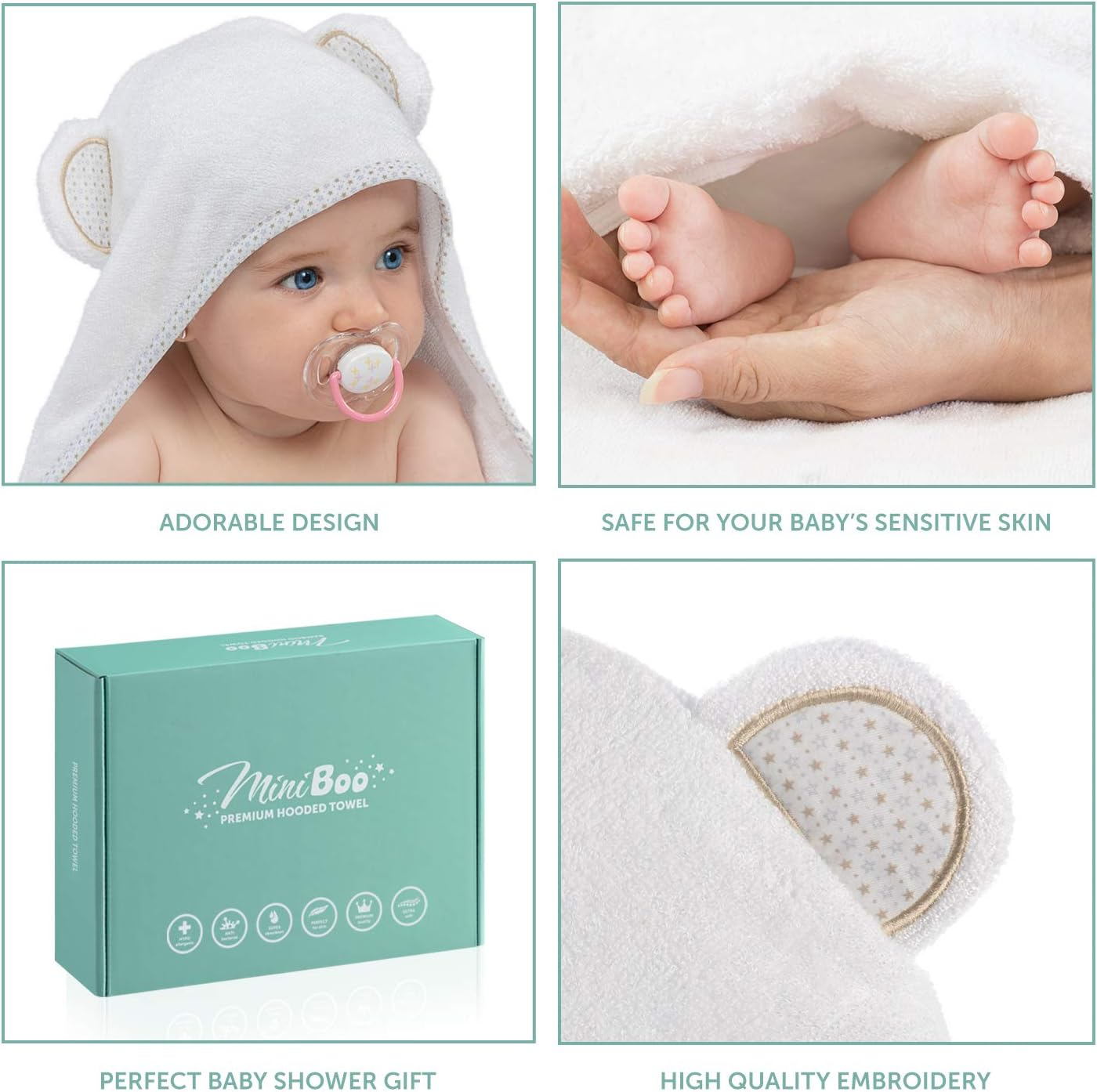 Hooded Baby Towels for Newborn - Super Soft Baby Bath Towels with Hood, Highly Absorbent Bamboo Hooded Towel for Infant, Toddler and Kids, Baby Essentials image number 2