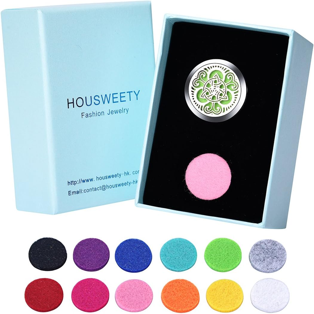 HOUSWEETY Car Air Freshener Aromatherapy Essential Oil Diffuser - Celtic Knot Stainless Steel Locket,12 Refill Pads image number 1