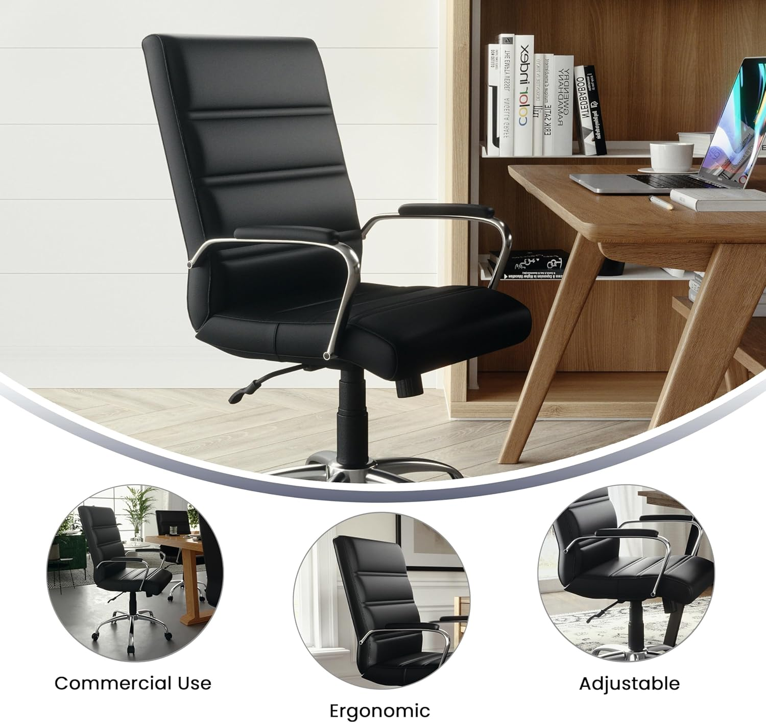 Flash Furniture Mid-Back Black Leathersoft Executive Swivel Office Chair with Chrome Base and Arms image number 6