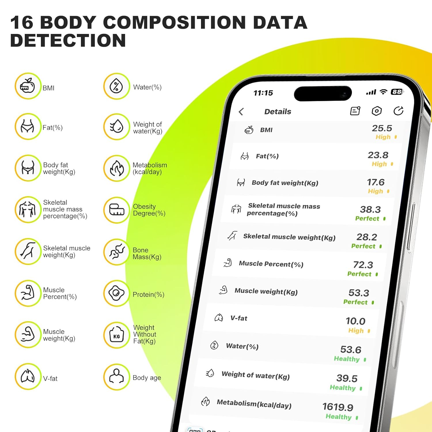 Oolong Bluetooth Smart Body Fat Scale,Body Digital Scale, Weight Scale with Smartphone App,Wireless BMI Bathroom Scale,Load Capacity 396 Lbs/180 Kg,Measures Weight,Body Fat, BMI,BMR and 24 Other Data image number 1