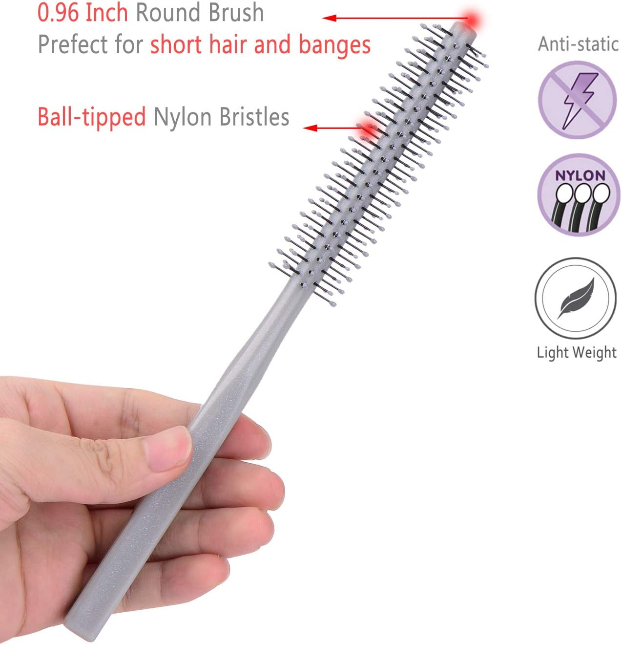 Small Mini Plastic round Hair Styling Brush with Nylon Bristle for Short Hair Blow Drying, 1 Inch Diameter Barrel image number 4