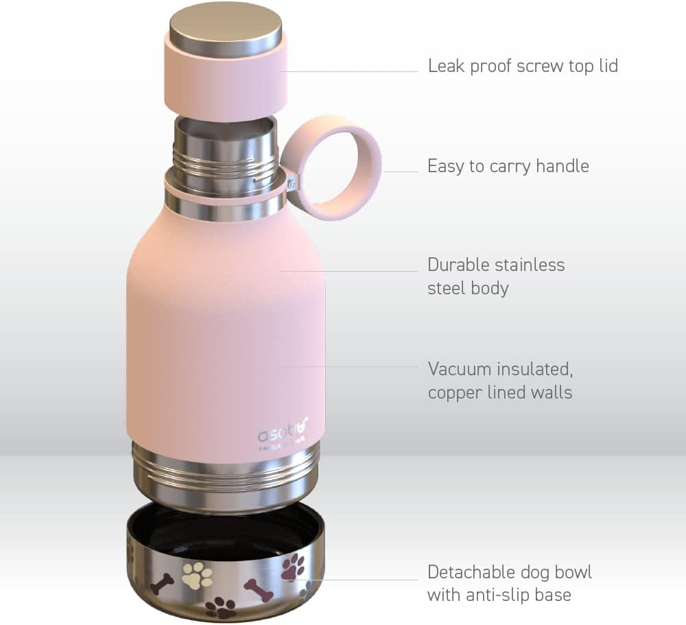 Asobu Stainless Steel Dog Bowl Bottle, Pink, 975 Ml Capacity image number 4