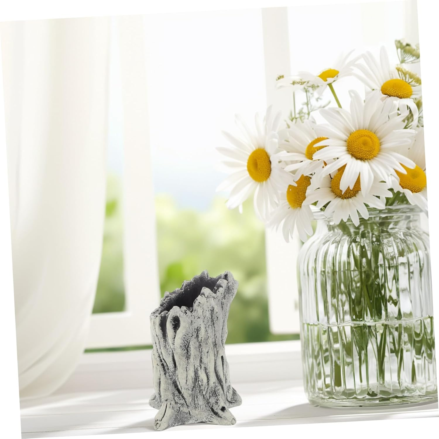 FUNOMOCYA Cement Succulent Planter Small Desktop Flower Pot Indoor Decorative Pot for Home Office Gardening image number 5