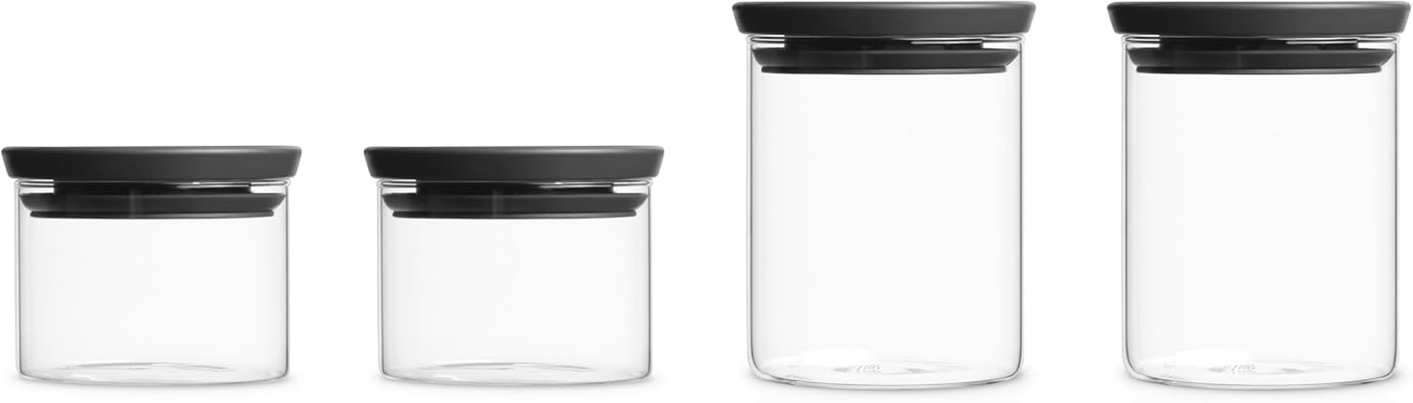 Brabantia 4Pc Stackable Glass Food Jars (Dark Gray) 2X 0.07 & 2X 0.13 Gal Heat-Safe, Dishwasher-Safe, Air-Tight Pantry Organizers - Clear image number 3