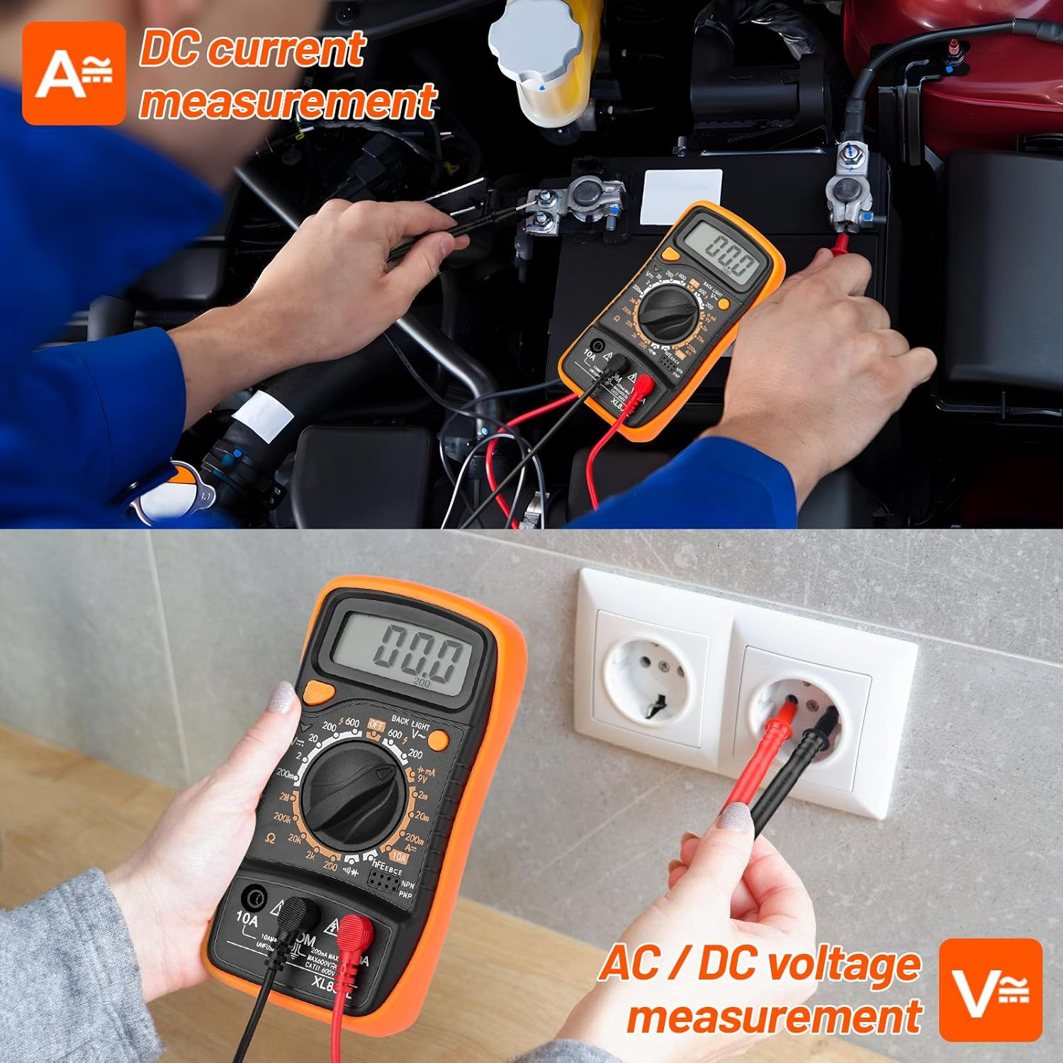 High-Precision Digital Multimeter - AC/DC Voltage Tester, Current, Resistance, Continuity, Car Battery Tester, Portable Electric Meter for Home Maintenance, Auto Repair, Electronics & Electrical DIY image number 6