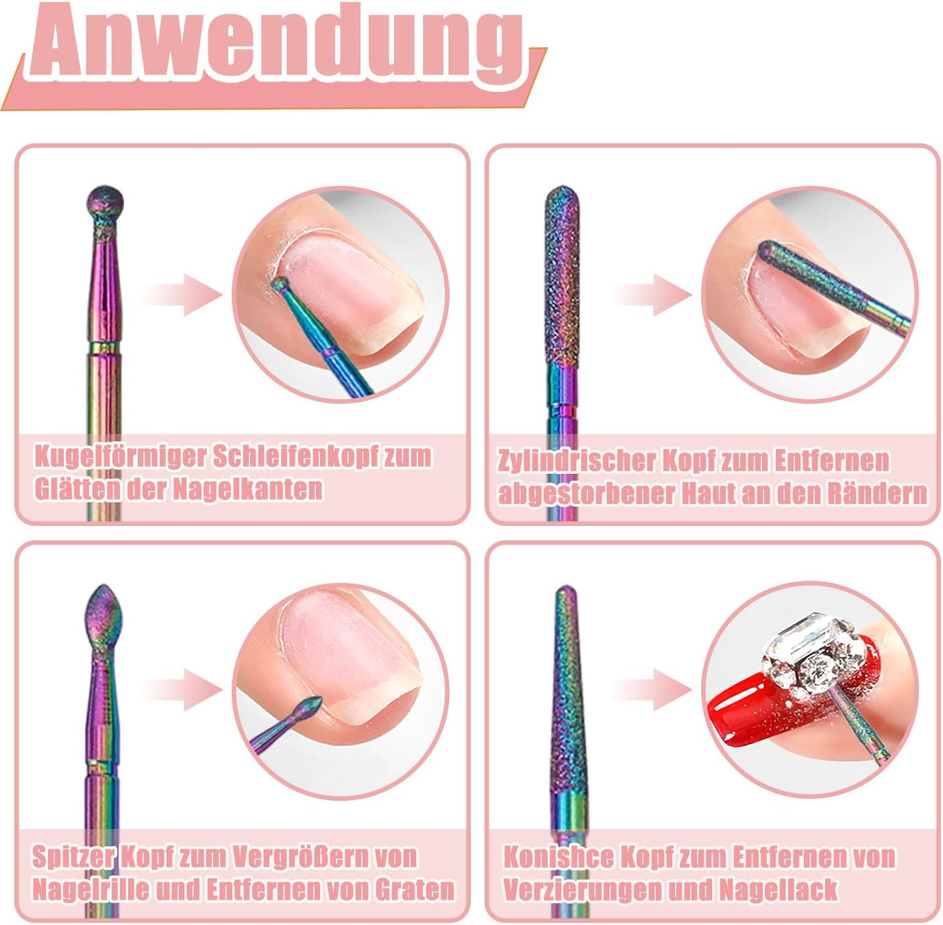 Treki Pack of 30 Pointed Nail Cutter Attachments for Acrylic Nails, Cuticle Bit for Cutters, Ball Diamond for Acrylic Nails, Cuticle Bit for Cutters, Nail Drill Bits for Manicure, Nail Bits for Gel image number 2