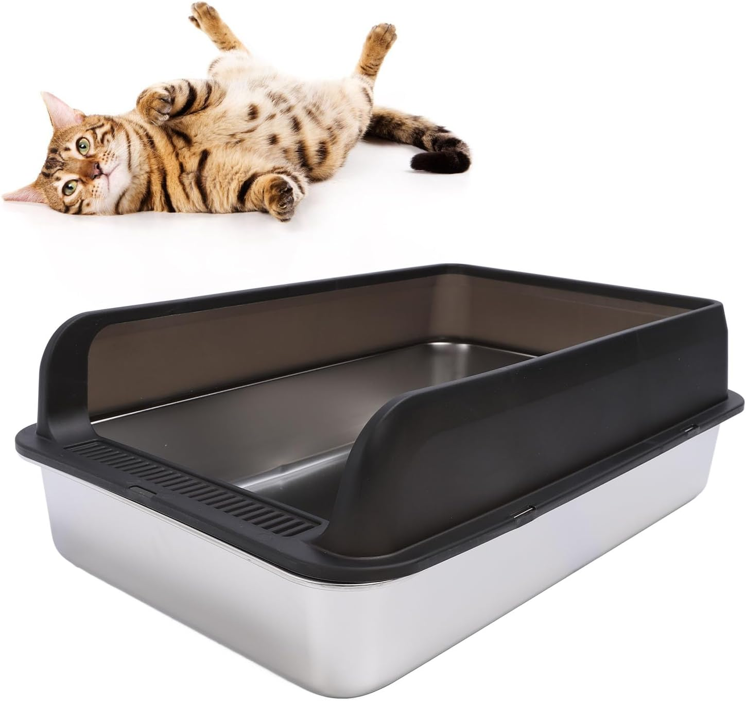 Stainless Steel Cat Litter Box, XL Enclosed High Sided Cat Litter Box, Nonstick Metal Litter Box for Big Cats, Easy Cleaning, Include Scoop (XL 7.5X13Cm)