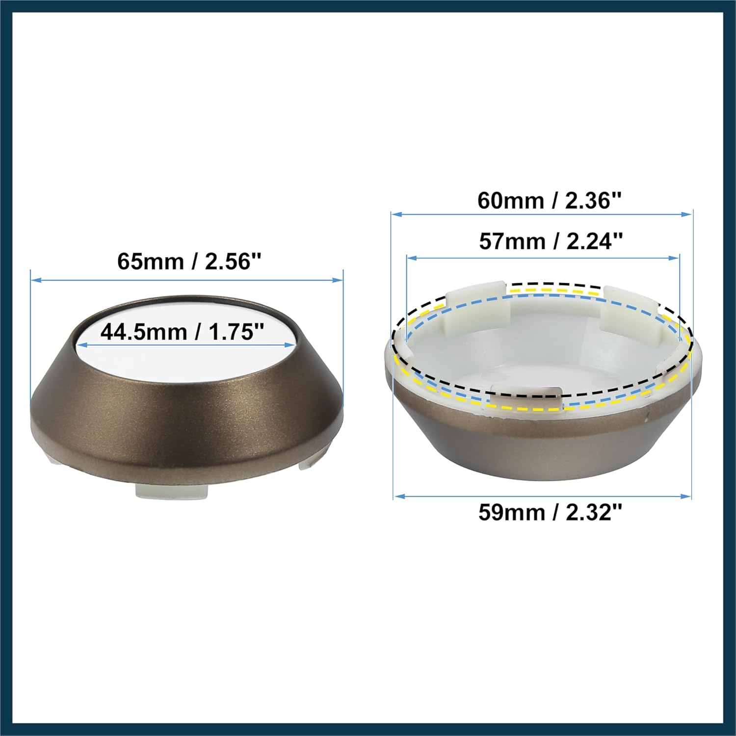 TUCKBOLD 65Mm Dia Car Wheel Center Hub Caps Bronze Tone White - 4 Pcs Automotive Parts image number 4