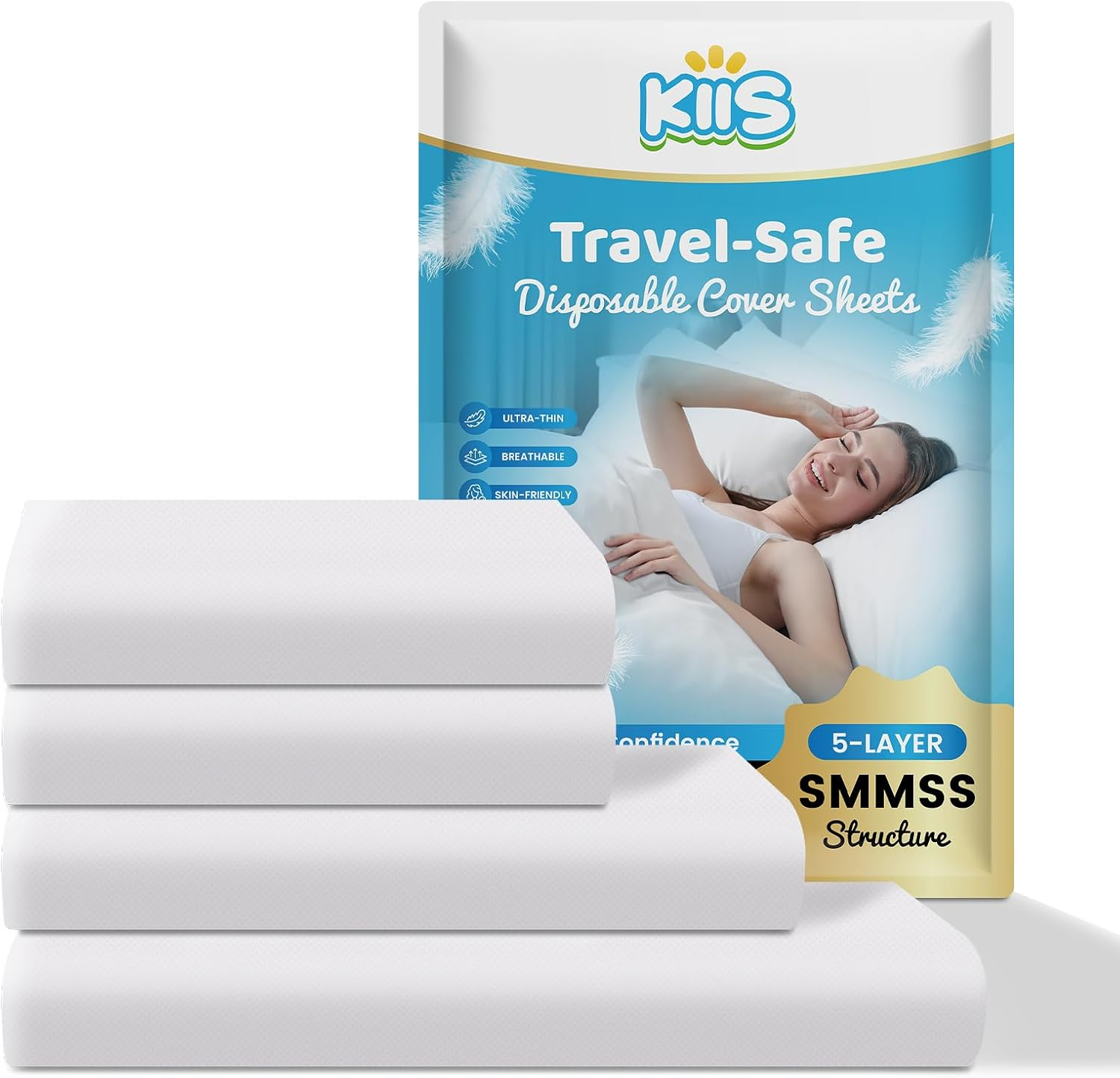 KIIS Travel-Safe Disposable Cover Sheets for Travel, Disposable Bed Sheet, Disposable Duvet/Comforter Cover, Disposable Pillowcases, Perfect for Hotels & Trips (King Size) image number 6