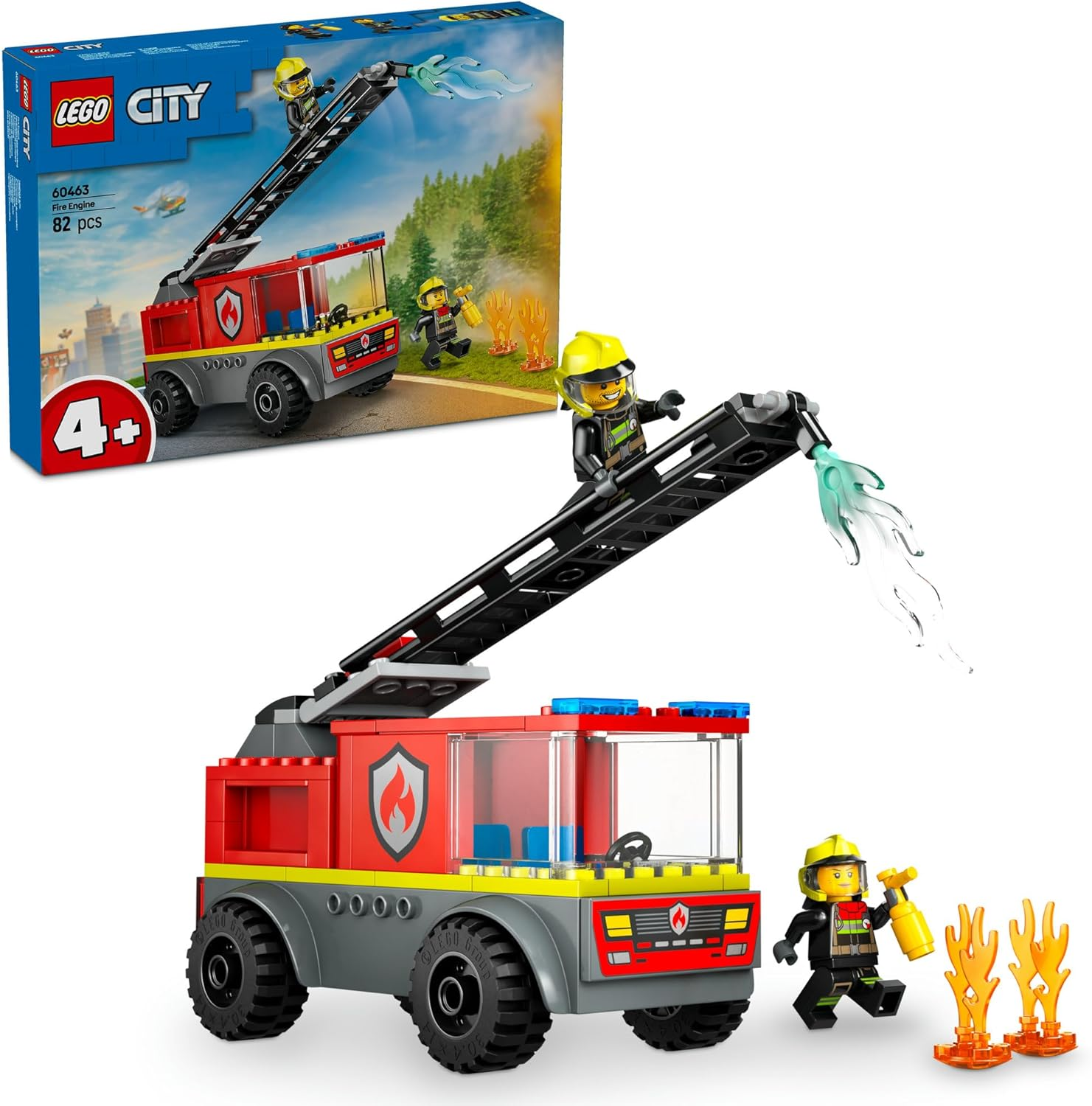 LEGO City Fire Engine with Ladder Toy for 4+ Year Old Boys & Girls, Rescue Vehicle Construction Kit with a Kids Toy Fire Truck and 2 Firefighter Minifigures, Educational Building Set 60463 image number 6