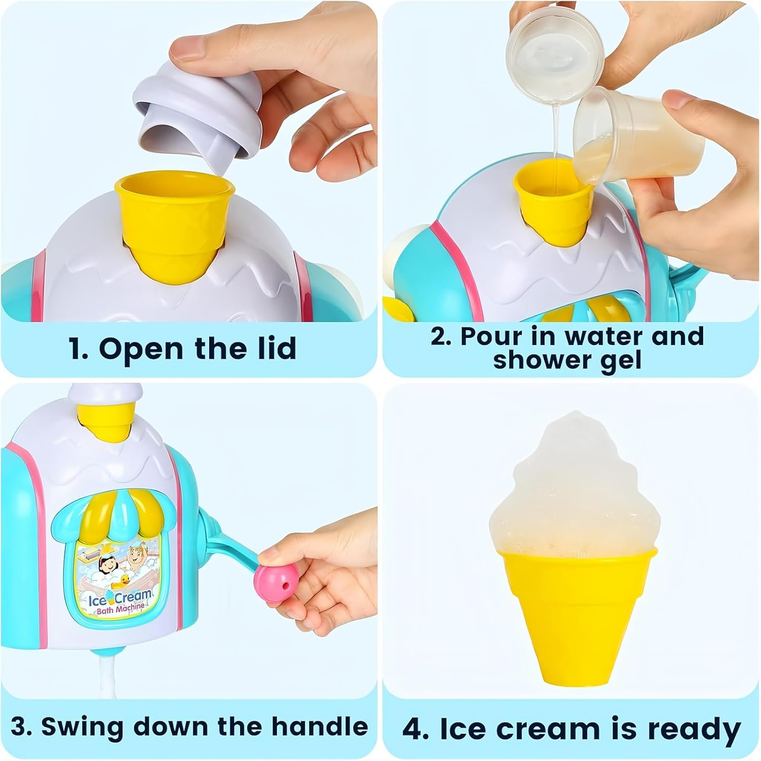 Bubble Ice Cream Maker Bath Toy - Bathtub Bubble Machine with 4 Ice Cream Cones, Bubble Pretend Cake Play Set, Shower Toys for Toddlers 3-8 image number 4