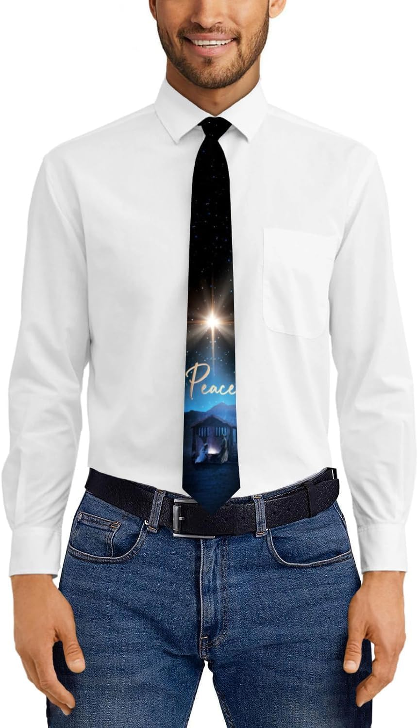 Three Rooker Nativity Ties Mens Christmas Neckties Holiday Tie Religious Ties for Men, Black, One Size image number 4