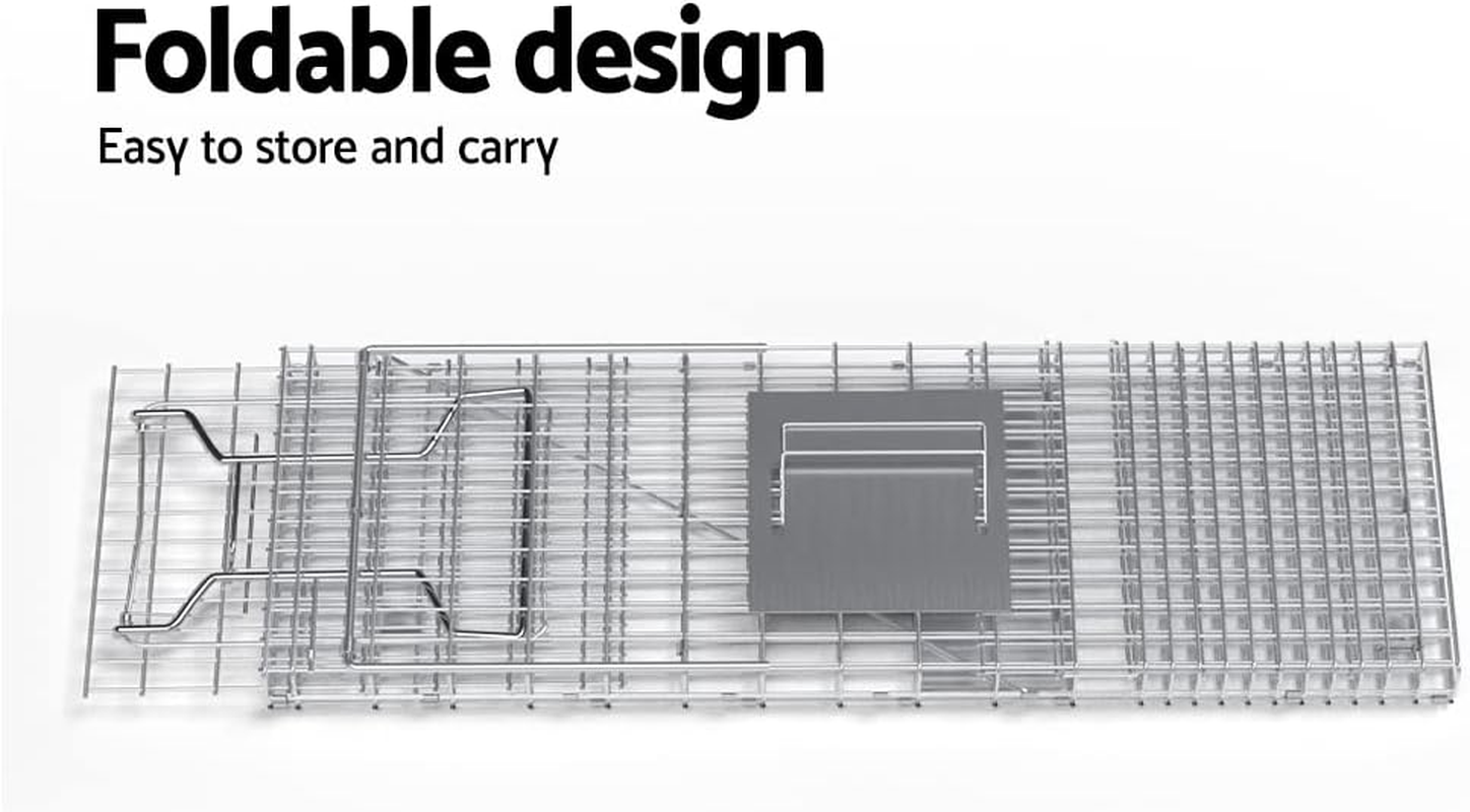 Gardeon Mouse Trap, 79 X 28 X 33Cm Guinea Pig Rat Rabbit Cage Possum Rats Fox Cat Humane Mice Traps Small Animals Cages for Indoor Outdoor Farm Backyard, Automatic Door Lock Collapsible Silver image number 3