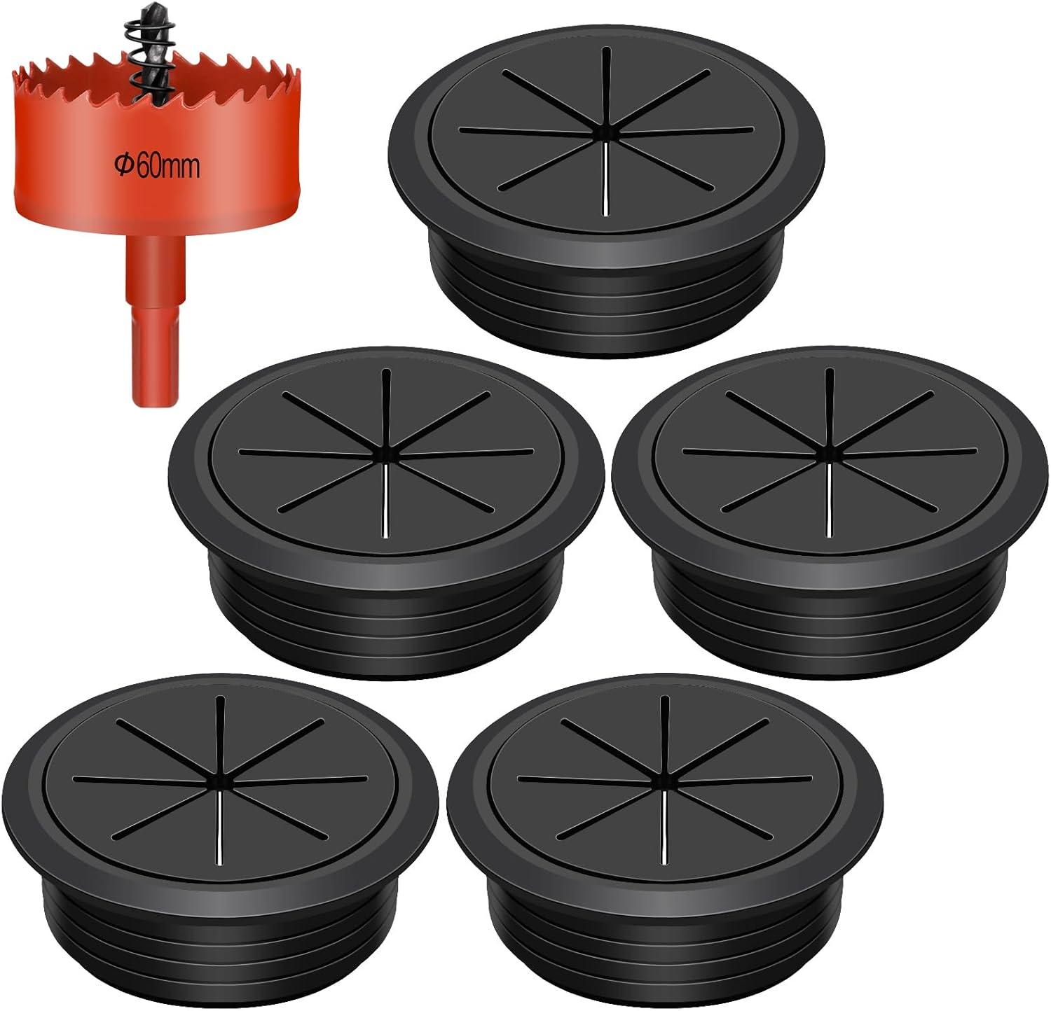 Swpeet 6Pcs 2.4 Inch (60Mm) Rubber Desk Grommet with Hole Saw, Flexible Cable Grommet, Desk Cable Hole Covers, Wire Hole Cover, Desk Cord Hole Cover for Desk Table Wire Pass through Wire Protection image number 5
