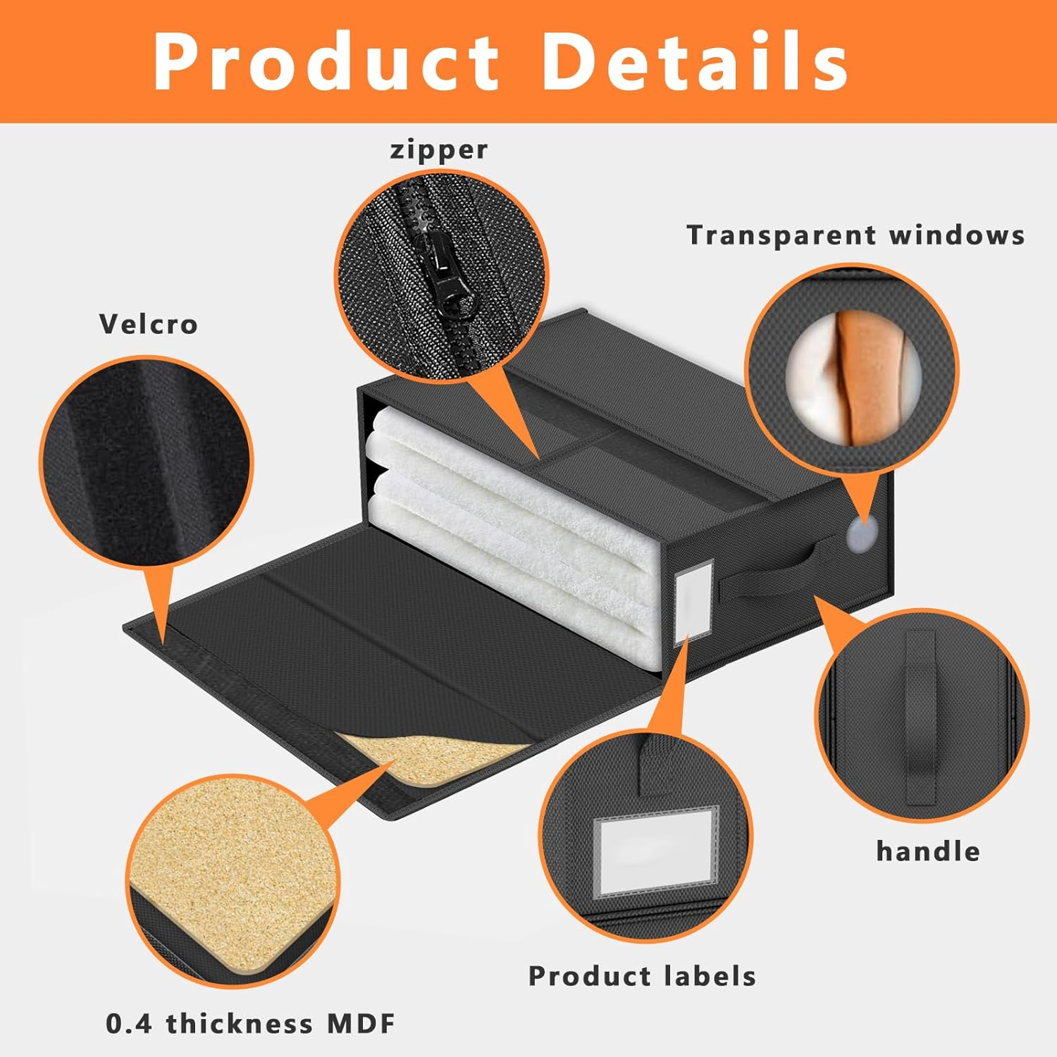 VERONLY 4 Pack Bed Sheet Organisers, Foldable Linen Storage Box with Window for Closets, Duvet Covers and Pillow Cases Wardrobe, Home Storage & Organisation，Black image number 2