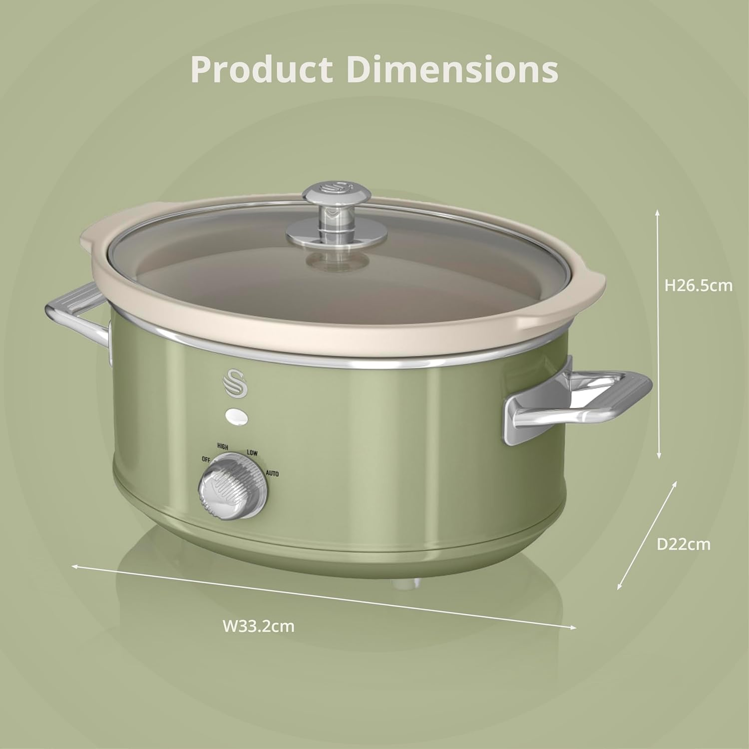Swan SF17021GN Retro Slow Cooker with 3 Temperature Settings, Keep Warm Function, 3.5L, 200W, Retro Green