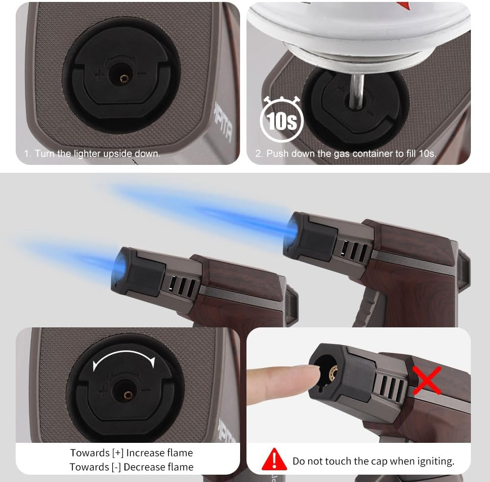Kitchen Blow Torch for Cooking & Diy,Soldering Torch Lighter with Safety Lock and Adjustable Flame Refillable Butane Gas Lighter for Creme Brulee, Welding, Industrial (Butane Not Included)
